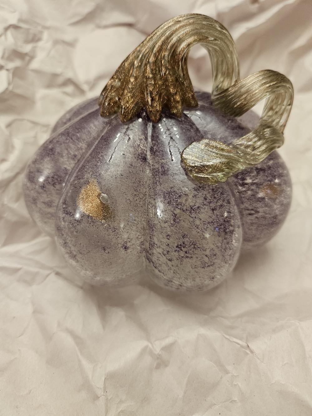 NWT Glass Purple Pumpkin with Gold Stem